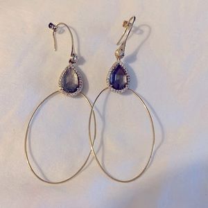 Henri Bendel Luxe 3inch grey mother of pearl crystal drops